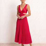 Vestido midi plisado con escote en V
