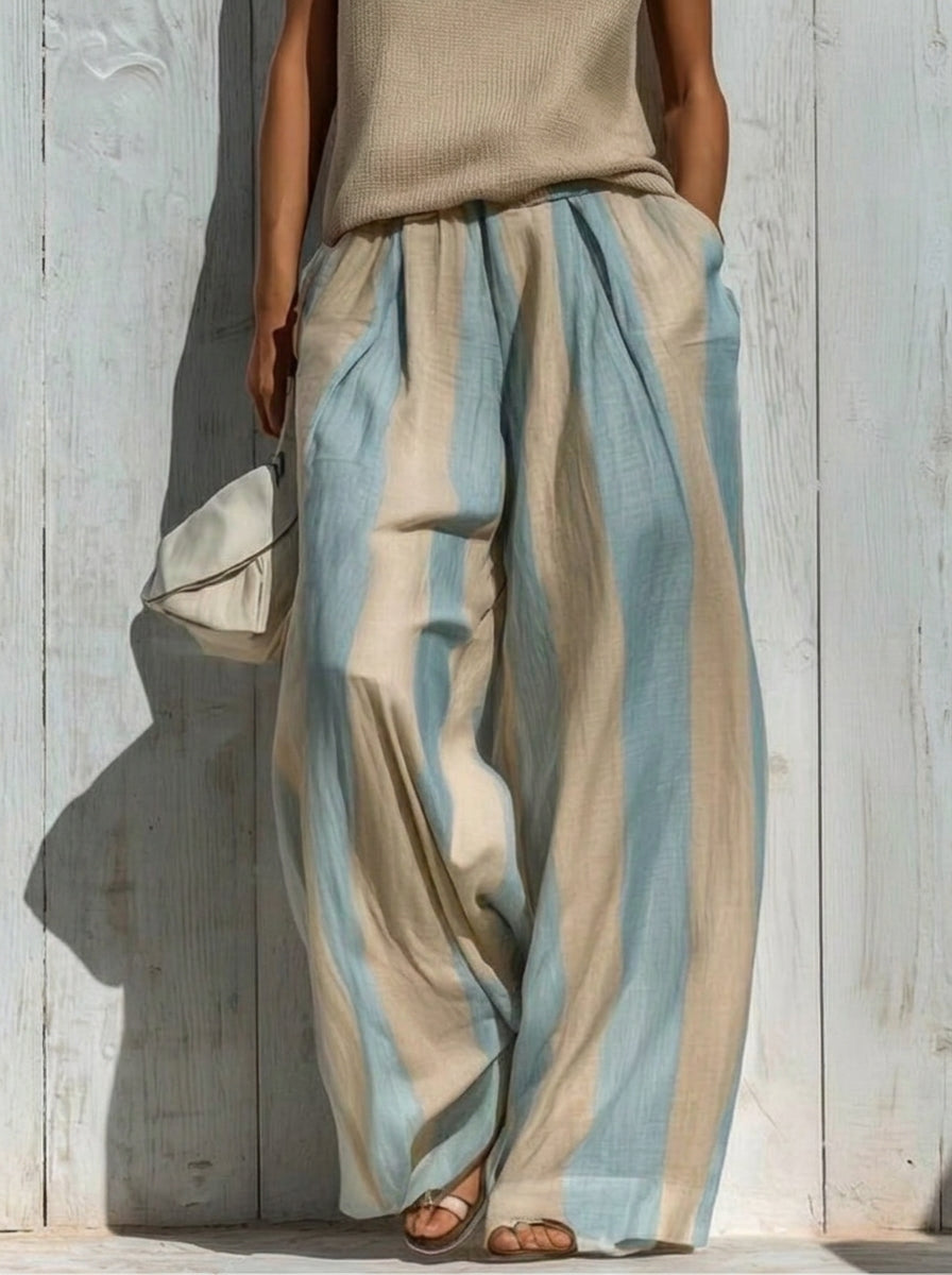 Sofía | Conjunto Elegante en Tejido Fluido: Top y Pantalones Palazzo a Rayas