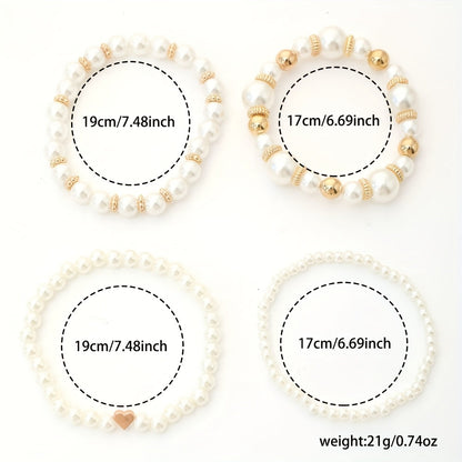 Conjunto de elegantes pulseras en forma de corazón con perlas