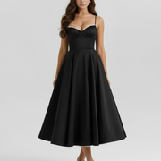 Vestido midi con corsé y falda amplia