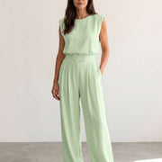 Conjunto fluido de top estructurado y pantalón ancho