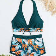 Bikini con short de tiro medio y top halter