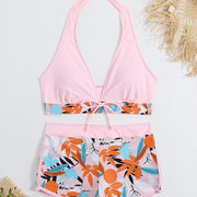 Bikini con short de tiro medio y top halter