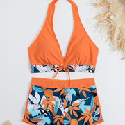 Bikini con short de tiro medio y top halter