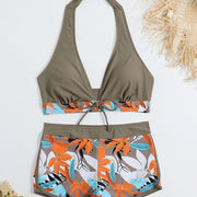 Bikini con short de tiro medio y top halter