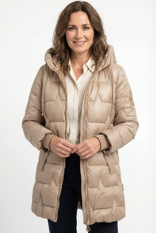 Lina | Chaqueta acolchada larga y cálida con capucha amplia