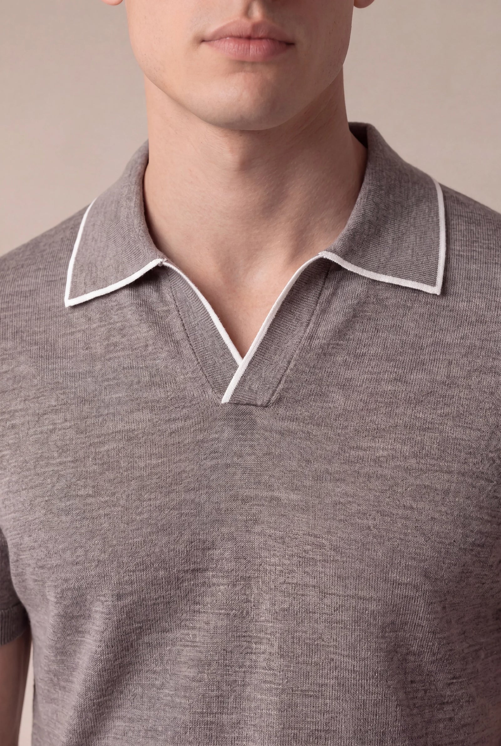 Light Taupe Buttonless Polo