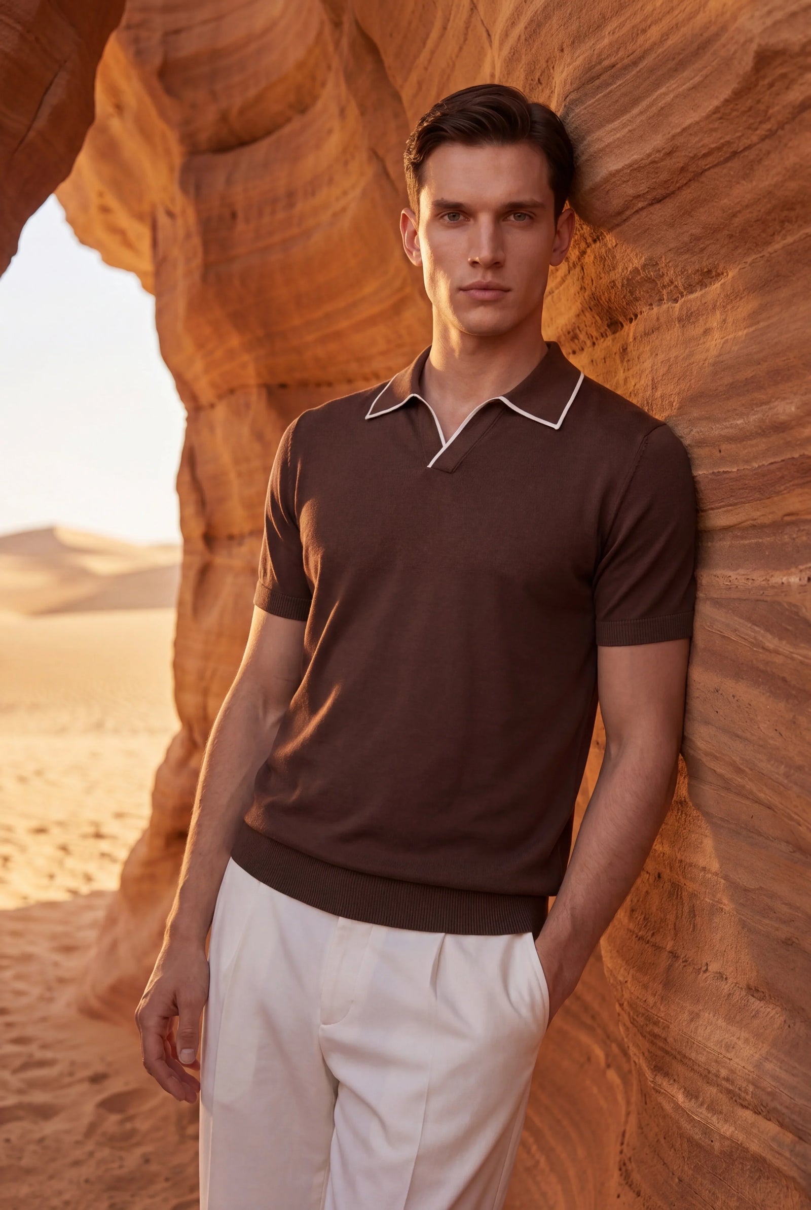 Brown Buttonless Polo