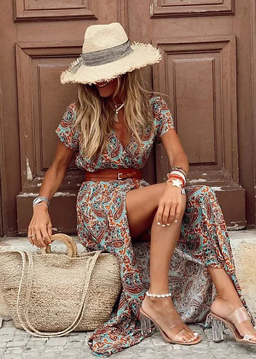 Justine™ – Vestido largo bohemio fluido con cinturón