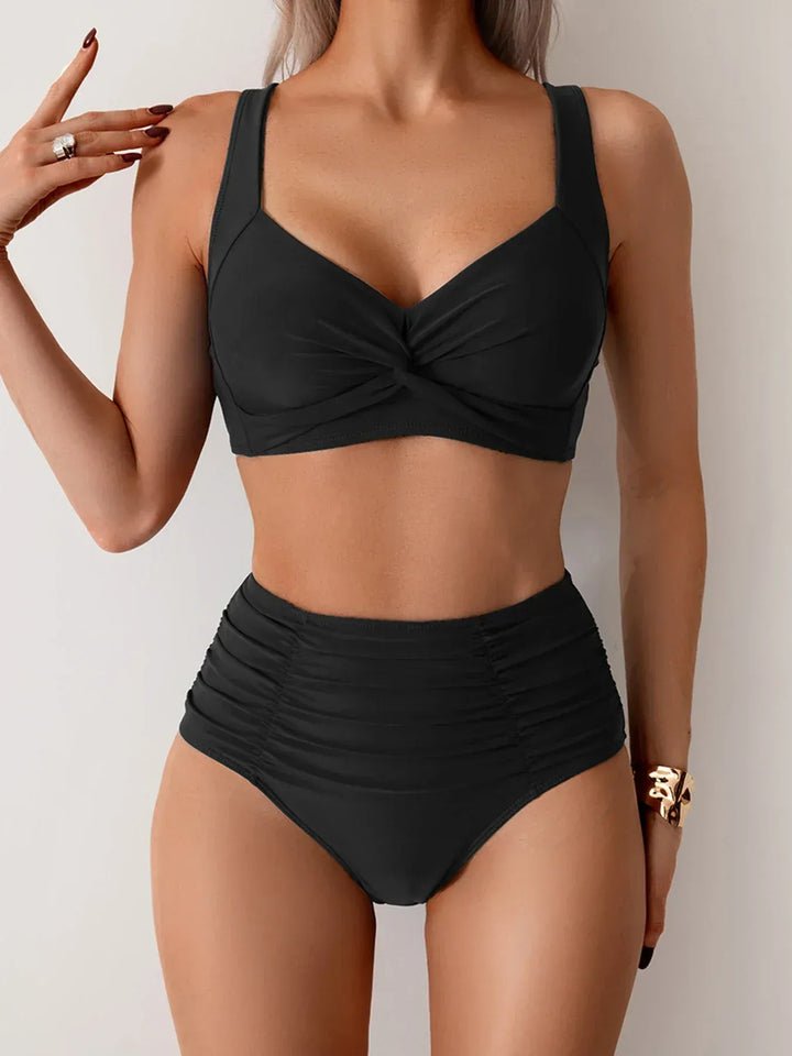 Bikini de tiro alto con top cruzado
