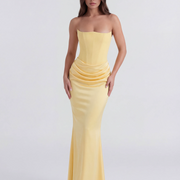 Vestido largo satinado con escote palabra de honor