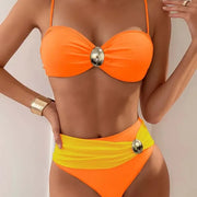 Bikini bandeau de talle alto