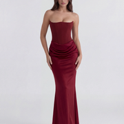 Vestido largo satinado con escote palabra de honor