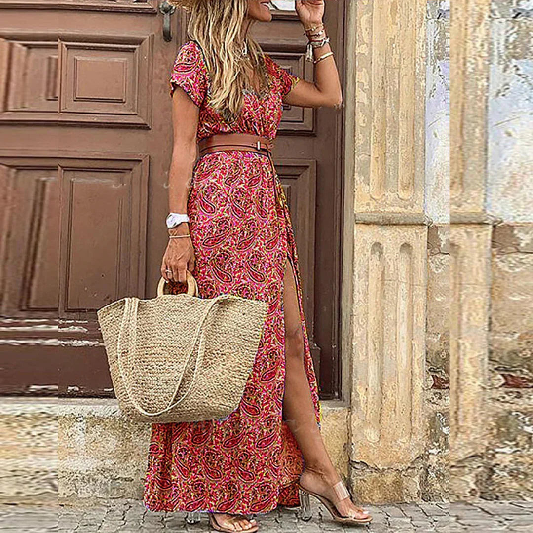 Justine™ – Vestido largo bohemio fluido con cinturón